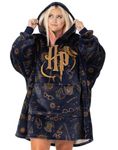 Harry Potter Womens Wearable Blanket Hoodie | Adults Gray Hooded Pullover with Hogwarts Graphic All Over Print | One Size Sherpa Lined Loungewear with Pockets | Classic Wizard Movie Merchandise Gift