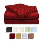 Deluxe Home 4-Piece Bed Sheet Set - Dobby Stripe - 100% Cotton Sateen - 300 Thread Count (King, Burgundy)