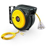 ReelWorks Extension Cord Reel Retractable 12AWG x 50' Foot 3C/SJTOW Glow Strip Cable and Lightup Triple Tap Connector Advanced Slow Retraction Technology (SRT)