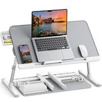 SAIJI Laptop Bed Tray Desk, Portable Table Stand with Storage Drawer, Adjustable PVC Leather, Foldable Laptop Tray for Sofa Couch Floor, 23.6 x 12.6 x 1 Inches (Large, Gray)