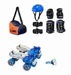 JJ JONEX Attack Adjustable Skates Combo (Skates+Helmet+Knee pad+Elbow pad +Skates Gloves + Key+Bag) Suitable (MYC) Helmet Blue (Age 6-11 (Meduim))