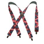 1 1/2" Wide Classic Series Holdup Suspenders X-back with Silver No-slip Clips US Flag AD