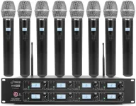 Pyle's Premium 8-Channel UHF Wireless Microphone System - Featuring 8 Handheld Mics, Rack Mountable Receiver Base, RF/AF Radio/Audio Frequency, Digital Display, and Independent Channel Volume Control