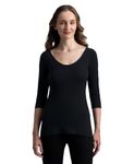 Jockey 2543 Women's Super Combed Cotton Rich Brushed Three Quarter Sleeve Thermal Top with StayWarm Technology_Black_XL