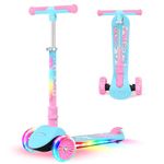 BELEEV A10 Scooter for Kids Ages 3-12 with Light-Up Stem & Deck & Wheels, 3 Wheel Folding Scooter for Toddlers Girls & Boys, 4 Adjustable Height, Extra Wide Deck, Lightweight Kick Scooter for Children