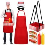 Unittype 9 Pcs Hot Dog Vendor Waiter Costume Adult Halloween Carnival Popcorn Movie Night Costume Soda Jerk Circus Apron