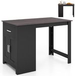 GiantexUK Rectangular Bar Table, Counter Height Table with Drawer, 3-Position Adjustable Shelf & 2 Doors, Wide Tabletop Wooden Dining Table for Home, Kitchen and Living Room (Black)