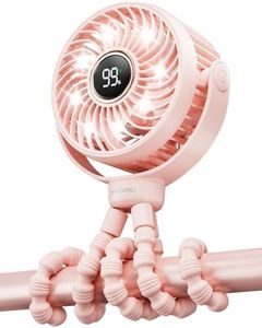 SHEWIND Stroller Fan, LED Light Portable Fan, 3600mAh Battery Operated Small Clip on Fan, 4 Speed Rechargeable Mini Personal Fan Cooling Travel Fan For Car Seat Crib Treadmill (Pink)