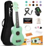 ADM Ukulele for Beginners Hawaiian Wood Ukelele Kit for Adult Student Starter Professional Ukalelee Pack Bundle with Free Lessons Gig Bag Strap Nylon String Tuner Pick (Cyan Green, 21 Inch)