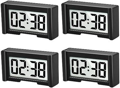 Youngfly 4PCS Small Digital Clock, Mini Car Dashboard Clock Battery Operated, Car Truck Dashboard Time Self-Adhesive Bracket Vehicle Automotive Dash Stick on Air Vent Clock (Black)