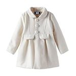 LittleSpring Dress Coat for Girls Peacoat Long Sleeve Girls Faux Wool Coat Slim Button Overcoat Decorative Pocket White Size 14-16