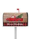 Christmas Magnetic Mailbox Cover Oversized 21"x25.5", Red Truck and Xmas Tree Box Cover Mailbox Wraps Letter Post Box Cover for Holiday Garden Yard Outdoor Decor