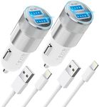 [Apple MFi Certified] iPhone Fast Car Charger, Dual USB A Rapid Car Charger with 2x3Ft Lightning Cable Cord Compatible for iPhone 14/13/12/11/Pro Max/XS/XR/X/8 Plus/7/SE, iPad, Airpods