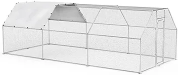 BOSSIN Bold Chicken Coop Run Large Metal Chicken Pen Outdoor, Poultry Cage Flat Shape Coop, Heavy Duty Walkin Chicken Runs for Yard with Waterproof and Anti-UV Cover, Cage for Rabbits Habitat