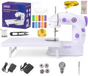 Kiwilon Mini Sewing Machine Electric With Table Set I Stitching Machine For Home Tailoring With Foot Pedal, Adapter, Built-In Focus Light And Sewing Kit I Silai Machine (PurpleXWhite)
