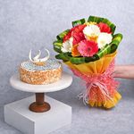 FlowerAura Fresh 500g Butterscotch Cake With Fresh Live 12 Mix Gerbera Flower Bouquet For Valentine Day Gift, Birthday Gift, Anniversary Gift, Women's Day Gift & Mother's Day Gift (Same Day Delivery)