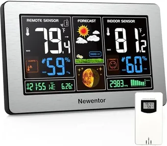 Newentor Weather Station Wireless Indoor Outdoor Thermometer, Color Display Digital Weather Thermometer with Atomic Clock, Barometric Pressure, Forecast Station with Adjustable Backlight, Sliver
