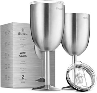 FineDine Stainless Steel Drinking Cup, Wineglasses, Double-Walled Insulated Unbreakable Goblets, BPA-Free Leak-Resistant Lid for Red White Wine, Brushed Metal, 12 Ounces