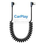 Coiled USB-C to Lightning Cable 90 Degree, Apple Car Play Cord with Data Sync[Apple MFi Certified]Short Retractable iPhone Charging Cable, PD 20W USB C Lightning Fast Charging Cable for iPhone/Pad/Pod