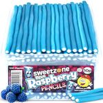 Sweetzone Blue Raspberry Pencils Sweets Tub, Pencil Sweets, 100 pc, Halal Sweets, American Gum, British Sweets, Licorice Sweet, Liquorice, Irresistible for Candy Lovers