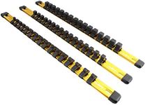 ABN Yellow Aluminum SAE Socket Holder Rail 3pc Set – 1/4in, 3/8in, 1/2in Tool Socket Organizer Rails with Clips