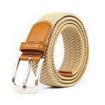 Woodland Leathers Elastic Braided Belt, Unisex Men Women Casual Stretch Woven Belt (Beige, XLarge-2XLarge)