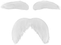 AXEN Fake Mustache and Eyebrows, Self Adhesive Fake Beard Mustaches Bushy Eyebrows, Funny Cosplay Costume Accessories, White