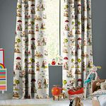 Casableu Kid's Room Darkening Cartoon Print Blackout Teddy Digital Print Polyester Opaque Curtain for Study Room Nursery School Hostel Door Window (Cream, 7 Feet) - Set of 2