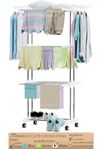 LIVINGBASICS 3 Tier Premium Heavy Duty Stainless Steel Foldable Cloth Drying Stand/Clothes Stand for Drying/Cloth Stand/Clothes Dryer/Laundry Racks for Drying - Indoor/Balcony (Snow White)