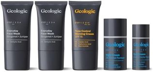 Geologie Complete Skincare Set for Men & Women | 1-Month Simple & Effective Daily Clear Skin Routine | Acne, Oily Skin, Dark Spots | Face Wash 2-Pack, Retinol Face Cream, SPF15 Moisturizer & Eye Cream