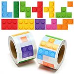 Unbess 1000Pcs Building Block Stickers for Kids, 2 Roll Assorted Bricks Paper Self Adhesive Decal Peel and Stick Removable Building Block Sticker Gift Pack Birthday Party Supplies Decoration Game