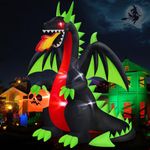 MICOCAH 8 FT Outdoor Halloween Inflatables Fire-Breathing Dragon with Flashing Red Eyes Holding Pumpkin Halloween Decorations Outside, Bulit-in LEDs Blow Ups for Yard Indoor Party Garden Lawn Decor