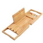 Utoplike Bamboo Bathtub Tray Caddy Bath Tray for Tub, Adjustable Bathroom Bathtub Organizer with Book Tablet Wine Cup Towel Holder