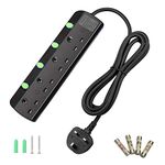 TISDLIP Extension Lead with Switch 4 Gang 1.8 Metre Black Power Strips Wall Mountable