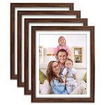 Giftgarden Brown 8x10 Picture Frame Set of 4, 9x11 Frames with Mat for 8” by 10” Photos, Rustic Walnut Wood-Color Frames for Wall or Tabletop