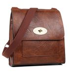 AOSSTA Women's Cross-Body Bags Leather Large/Medium Twist Lock Cross Body Messenger Bag Turnlock Shoulder Bag (21601 Dark Brown)