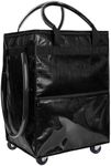 TCOMAKE Reusable Grocery Bag on Wheels, (Medium, Black) Rolling Shopping Bags with Wheels and Handle, Folding Rolling Tote Trolley, 3 Pockets and Zipper Cover, Carries Up to 46 LBS