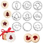 KAISHANE 9PCS Mini Linzer Cookie Cutter Set, Christmas Holiday Metal Cookie Cutters, Gingerbread Man, Christmas Tree, Bell, Heart Shape for Baking Sandwich Jam Cookies