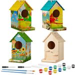 Liliful 4 Pack Birdhouse Kit DIY Wooden Bird House with Paint and Paintbrushes Arts and Crafts Painting Kits for Boys Girls Adults Build Paint Fun Classroom Birthday Indoor Outdoor Craft (Cute)