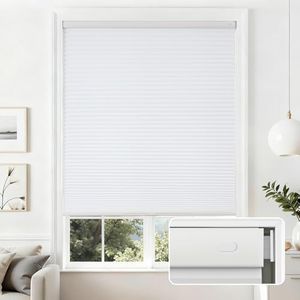 Joydeco No Tools No Drill Cordless Cellular Shades, Light Filtering Honeycomb Blinds for Indoor Windows, Thermal Insulating & Noise Reducing (White, 82" W x 96" H)