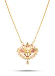 CUTE GOLD One Gram Micro Gold Plated Fashion Jewellery Traditional Ruby Emerald Handcrafted Dollar Pendant Chain for Women & Girls (24 inch)(DC-1096)