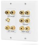 Fosmon [2-Gang 5.1 Surround Distribution] Home Theater Wall Plate - Premium Quality Gold Plated Copper Banana Binding Post Coupler Type Wall Plate for 5 Speakers and 1 RCA Jack for Subwoofer (White)