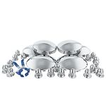 CHDT66 Complete Chrome Hub Covers for Semi Trucks, with 60 pcs Chrome Lug Nut Covers, Kit Include 2 Front Hub Covers and 4 Rear Hub Covers and 60 33mm