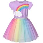 Sunny Fashion Girls Dress Purple Short Sleeve Rainbow Tulle Skirt Birthday Party Size 4 Years