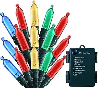 Christmas Lights - Battery Operated String Lights 50 LED Mini Lights 8 Modes Green Wire Mini Light Set with Timer for Christmas Tree Wreath Party Wedding Indoor Outdoor Decor, Waterproof, Multicolor