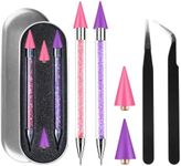 Rhinestone Picker Tool,2 Pcs Rhinestones Diamond Painting Dotting Pen,Rhinestone Tool,Gem Picker Tool,Manicure Nail Art DIY Decoration Tool,Wax Pencil for Rhinestones (Purple and Pink)