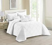 THL 3 Piece Border Quilted Bedspread Comforter with Pillowsham Beautiful Design (White, King)