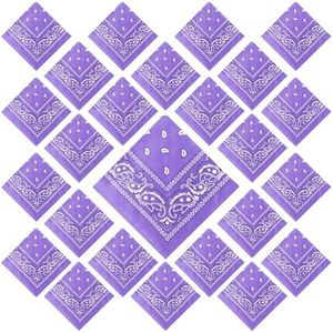 Suhine 24 Pcs Bandanas Bulk 22 x 22 Inch Paisley Bandanas Multi Purpose Outdoor Scarf Headband Handkerchief for Men Women, Light Purple