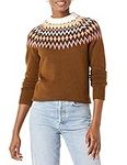 Amazon Essentials Women's Soft-Touch Crewneck Novelty Jumper, Medium Brown Fair Isle, M