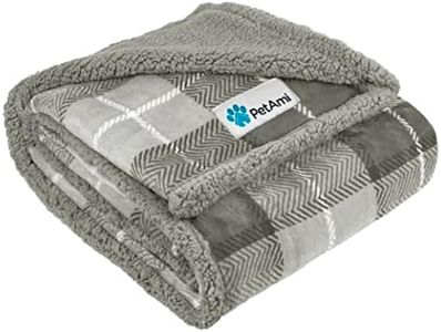 PetAmi Dog Blanket for Bed, XL Pet Blanket Large Dogs, Fleece Furniture Couch Cover Protector Sofa Car Crate Kennel, Soft Sherpa Cat Throw Plush Reversible Washable, Twin 60x80 Plaid Light Gray